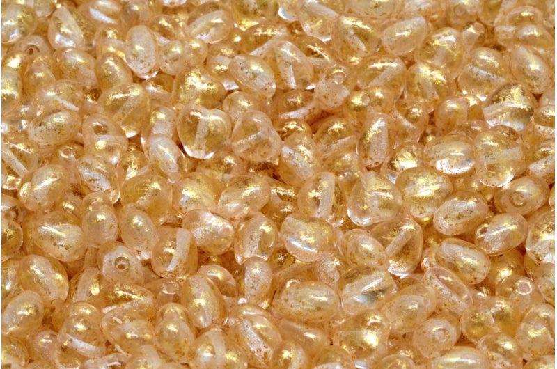 Heart Beads, Crystal Gold Splash (00030-94401), Glass, Czech Republic