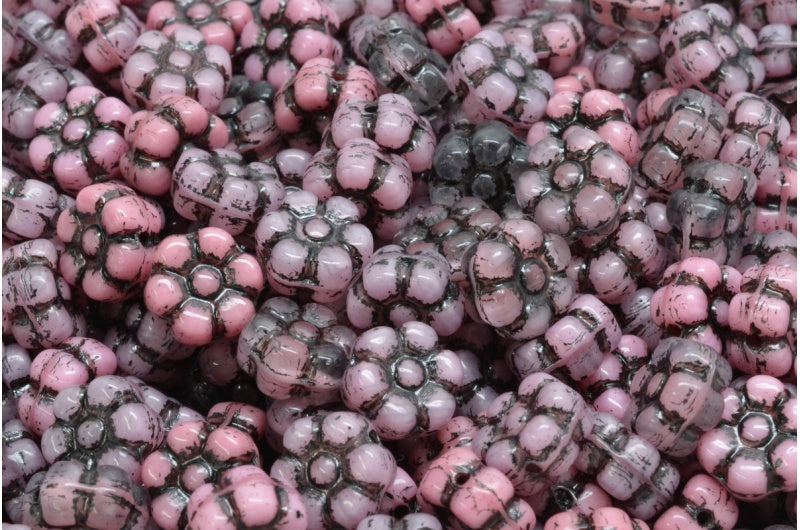 フラットフラワービーズ、26777 ブラックライン(26777-46441)、ガラス、チェコ共和国