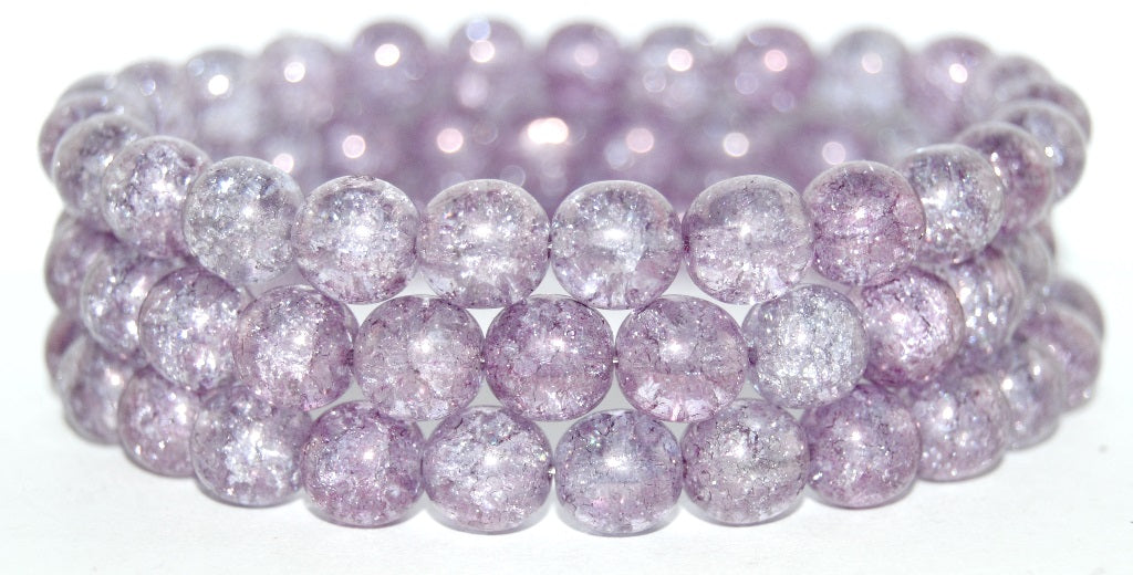 Round Pressed Glass Beads Druck, Luster Lila Crack (14494 Crack), Glass, Czech Republic