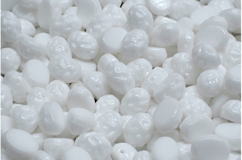 ノッチ付きオーバルカボション、ホワイト(02010)、ガラス、チェコ共和国