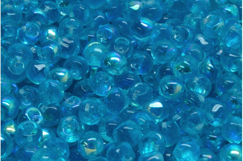 Mushroom Button Beads, Transparent Aqua Ab (60020-28701), Glass, Czech Republic