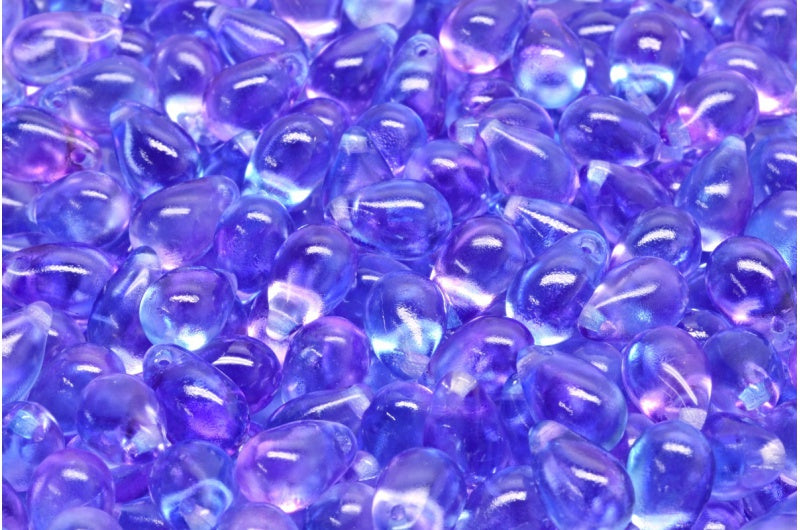 ドロップビーズ、クリスタルブルーバイオレット(00030-48002)、ガラス、チェコ共和国