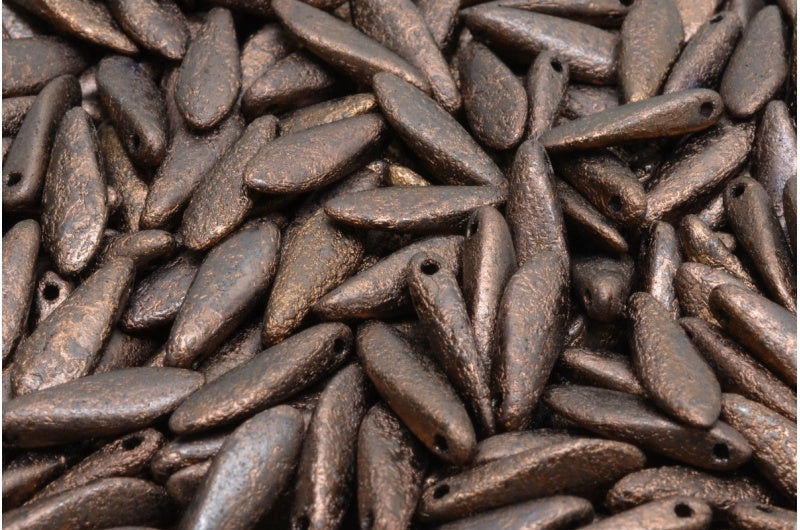 ダガービーズ、ブラックエッチングブロンズ(23980-ETCH-14415)、ガラス、チェコ共和国