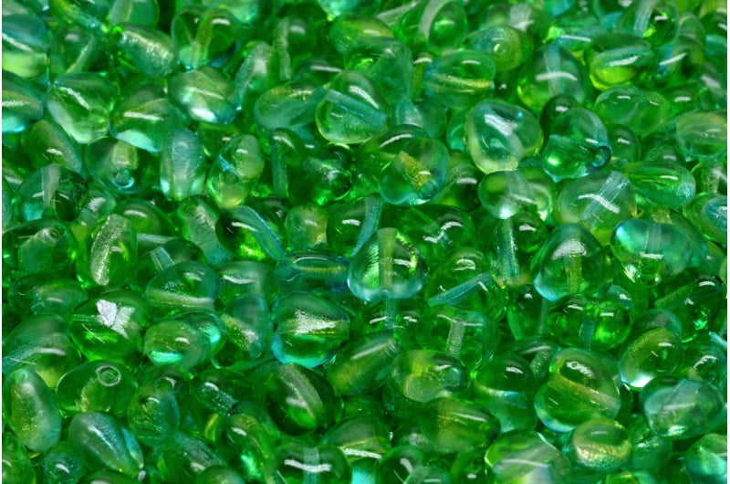 Heart Beads, Crystal Yellow-Green Transparent Dyed (00030-48010), Glass, Czech Republic