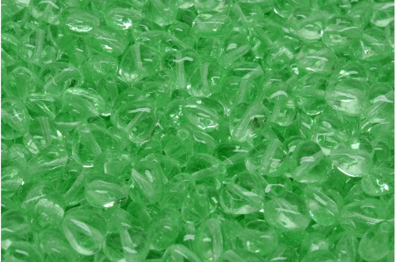 Heart Beads, Transparent Green (50800), Glass, Czech Republic