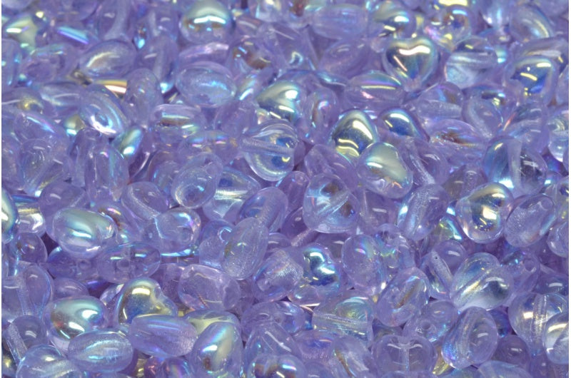 Heart Beads, Transparent Light Amethyst Ab (20300-28701), Glass, Czech Republic
