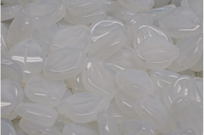 Peony Petal Beads, Opal White (01000), Glass, Czech Republic