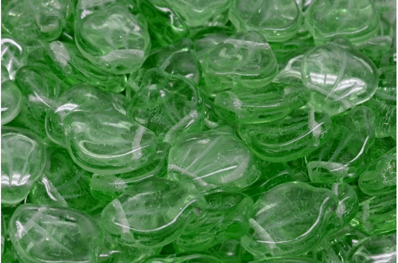 Peony Petal Beads, Transparent Green (50500), Glass, Czech Republic