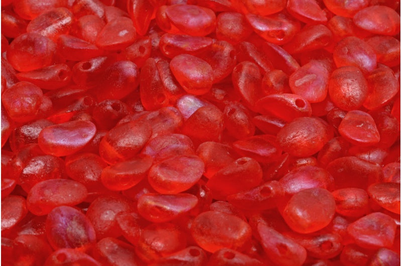 Tulip Petal Beads, Transparent Red Etched (90050-ETCH), Glass, Czech Republic