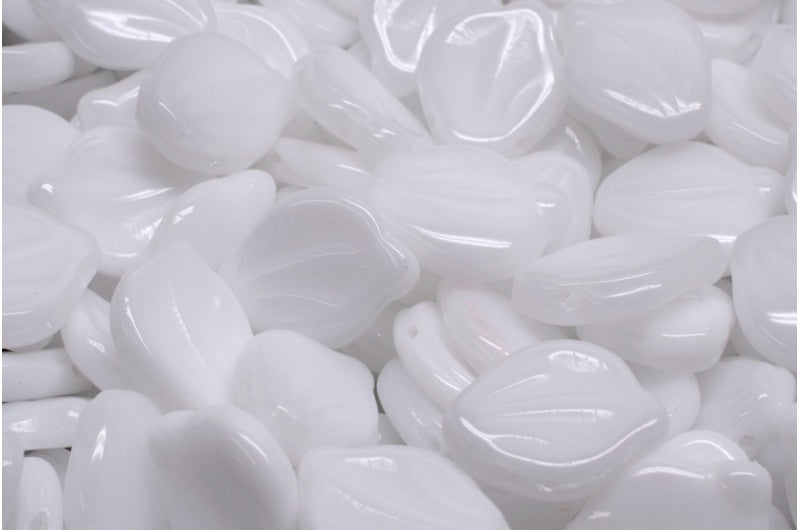 Peony Petal Beads, White (02010), Glass, Czech Republic