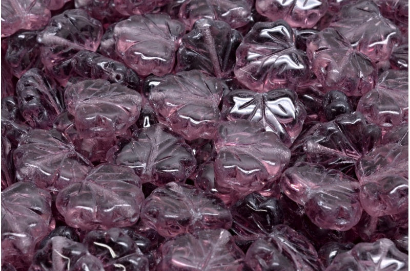 メープルリーフビーズ、透明ライトアメジスト(20030)、ガラス、チェコ共和国