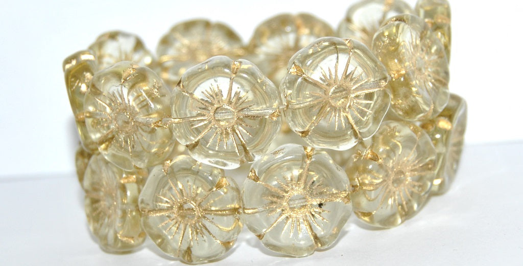 Hawaii Flower Pressed Glass Beads, Transparent Yellow 54202 (80100 54202), Glass, Czech Republic