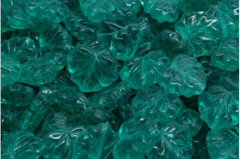 メープルリーフビーズ、透明アクア(60220)、ガラス、チェコ共和国