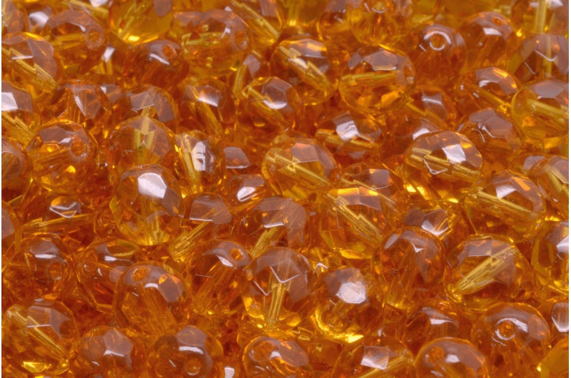 Fire Polished Faceted Beads Round, Transparent Orange (10050), Bohemia Crystal Glass, Czech Republic