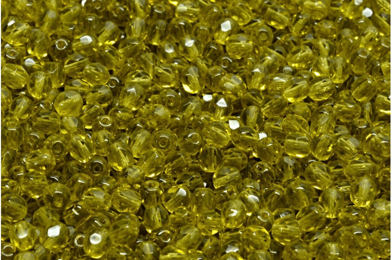 圆形火抛光刻面珠,透明绿色(50316),波西米亚水晶玻璃,捷克共和国