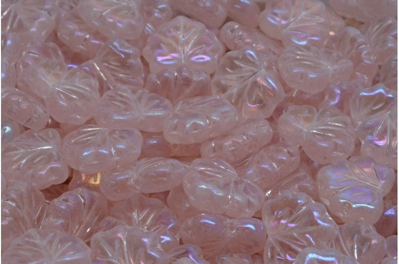 メープルリーフビーズ、透明ピンクレインボーアイリス(70120-21405)、ガラス、チェコ共和国