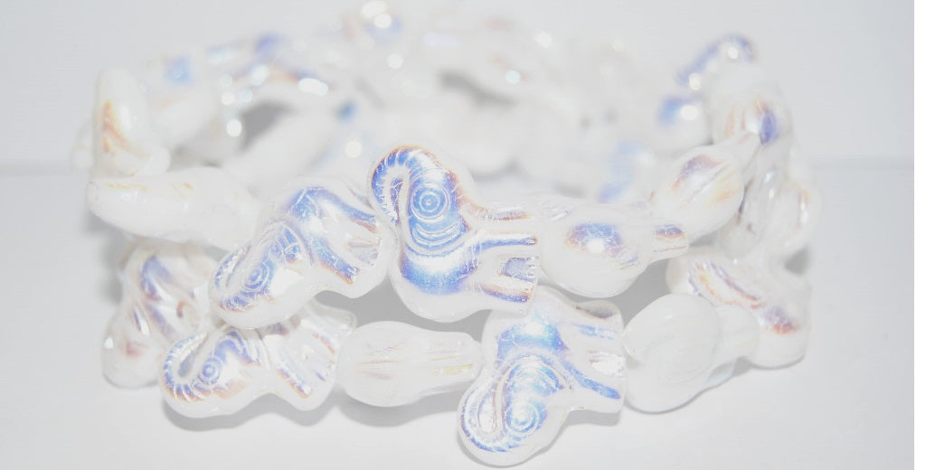 Elephant Animal Pressed Glass Beads, White Ab 2Xside (2010 Ab 2Xside), Glass, Czech Republic