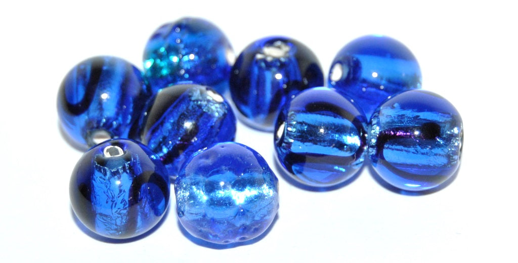 Czech Glass Hand Made Round Lampwork Beads With Silver Plates, (10 L), Glass, Czech Republic