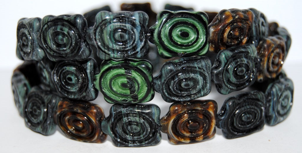Spiral Turtle Pressed Glass Beads, Dark Mixed Colors (Dark Mix), Glass, Czech Republic