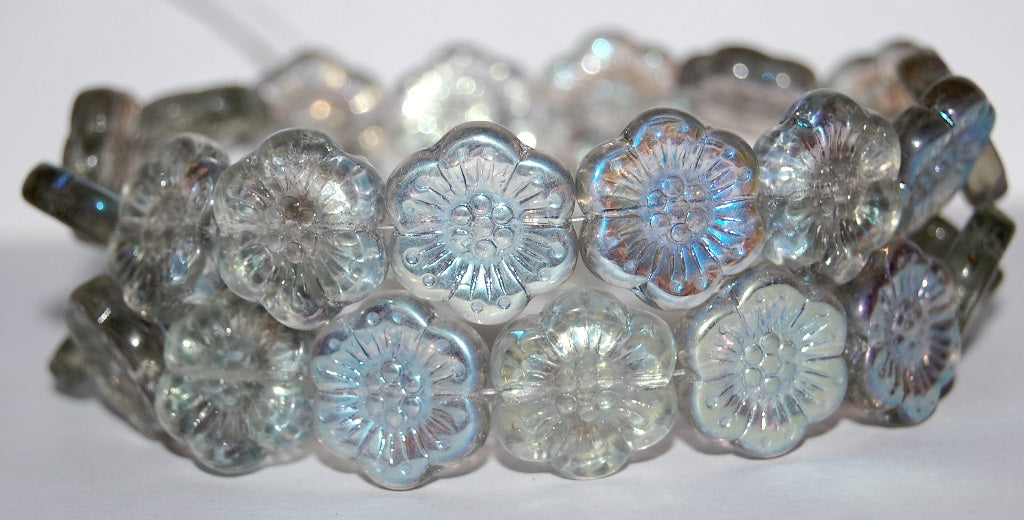 Flower Pressed Glass Beads, (40020 Ab), Glass, Czech Republic