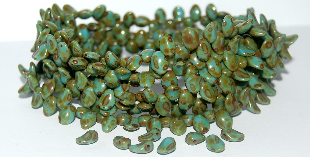 Leaf Tongue Pressed Glass Beads, Blue Travertin (63020 86800), Glass, Czech Republic