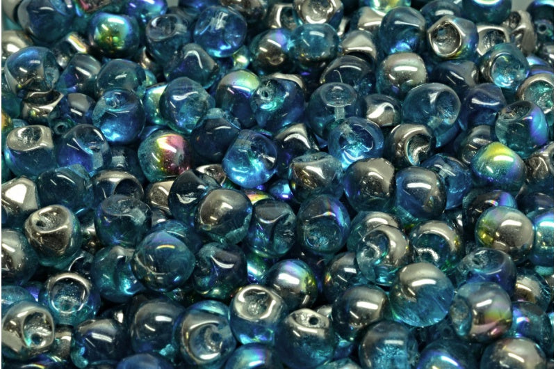 Mushroom Button Beads, Transparent Aqua 98537 (60020-98537), Glass, Czech Republic