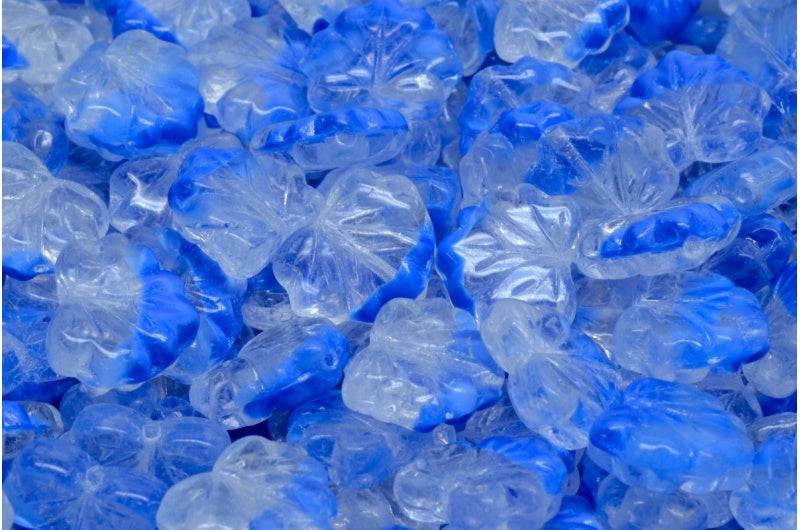 メープルリーフビーズ、ブルー(R0342)、ガラス、チェコ共和国