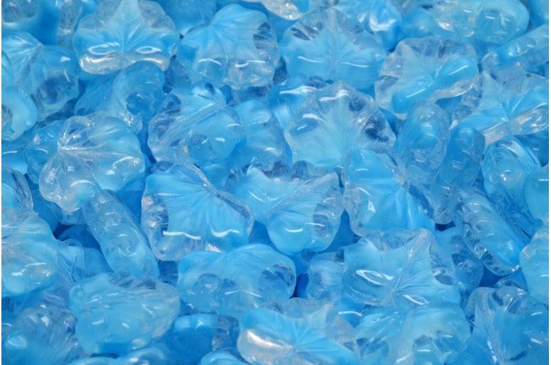 Maple Leaf Beads, Blue (R0641), Glass, Czech Republic