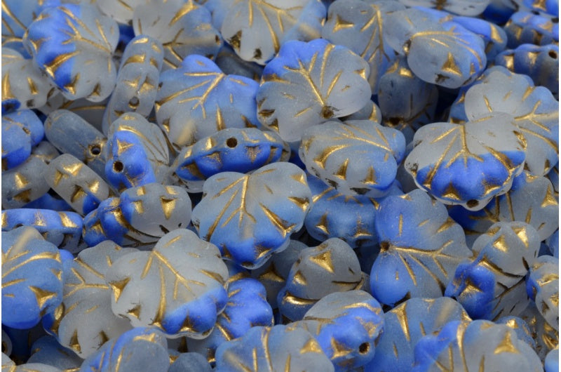 メープルリーフビーズ、ブルーゴールドラインマット(R0342-54302-84100)、ガラス、チェコ共和国