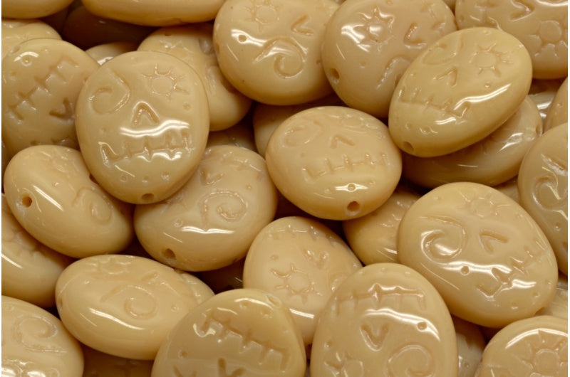 Woodoo Funny Face ビーズ、ベージュ (13020)、ガラス、チェコ共和国