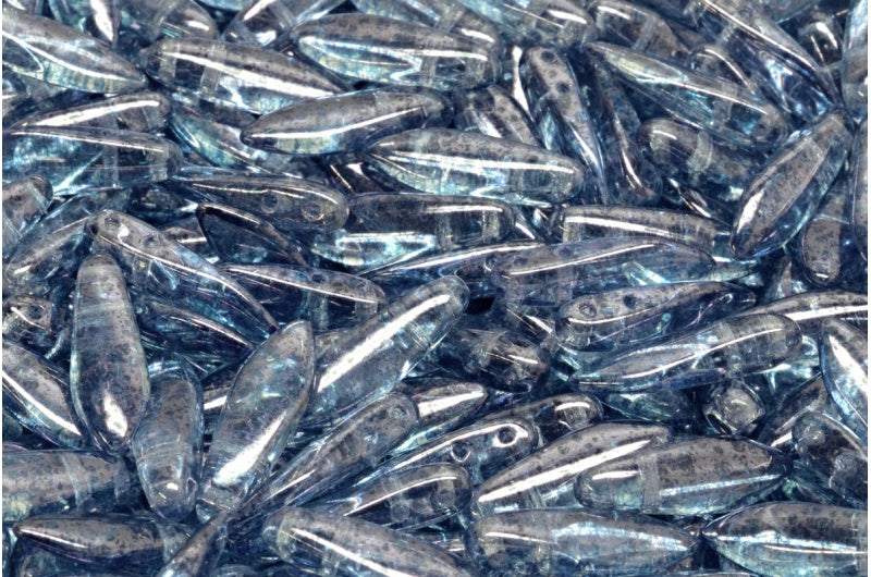 2穴ダガービーズ、クリスタルテラコッタブルー(00030-15464)、ガラス、チェコ共和国