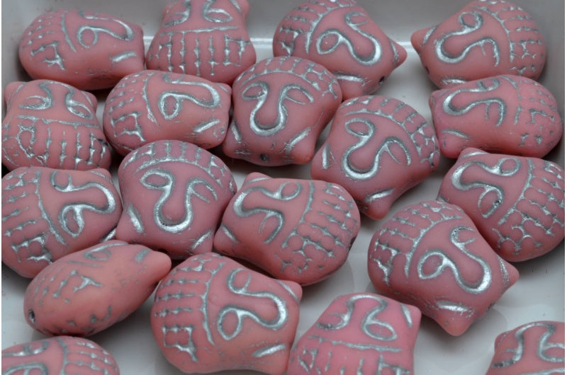 Buddha Head Beads, Opaque Pink Silver Lined Matte (73020-54301-84100), Glass, Czech Republic