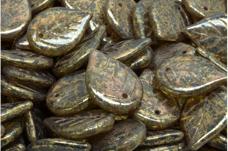 Apple Leaf Beads, Transparent Green 15696 (50220-15696), Glass, Czech Republic