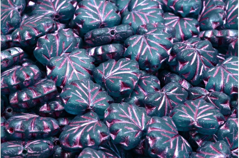 メープルリーフビーズ、透明アクアピンク裏地マット(60220-54321-84100)、ガラス、チェコ共和国