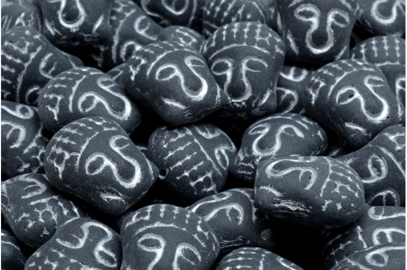 Buddha Head Beads, Black Silver Lined Matte (23980-54301-84100), Glass, Czech Republic