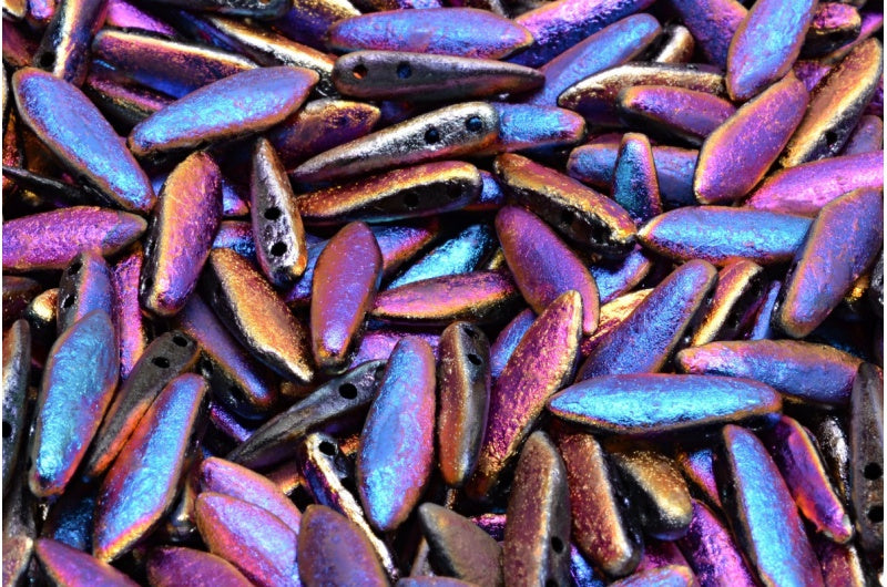 2穴ダガービーズ、ブラックエッチングスリペリットフル(2Xサイド)(23980-ETCH-29503)、ガラス、チェコ共和国