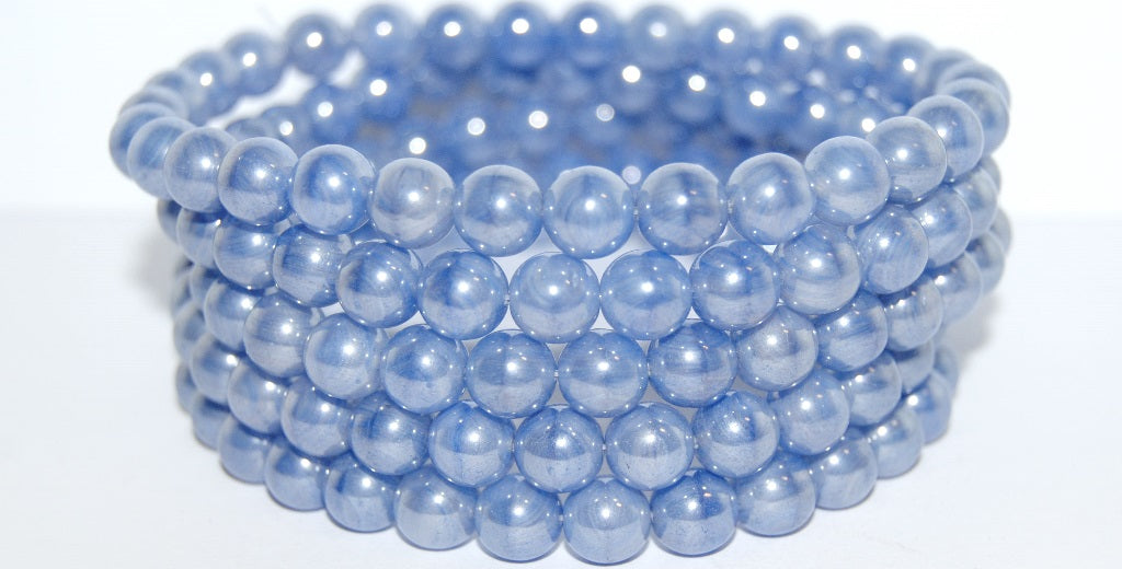 Round Pressed Glass Beads Druck, Opal Blue Hematite (31010 14400), Glass, Czech Republic