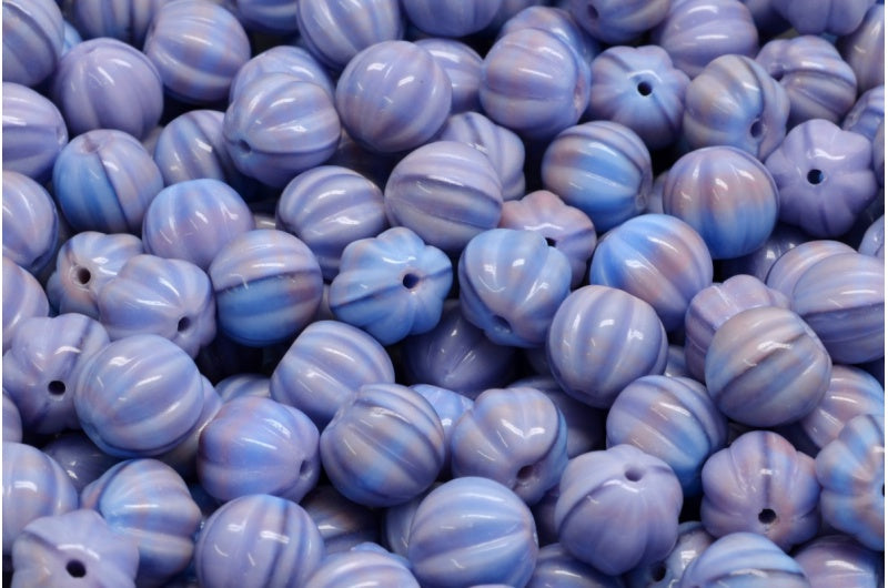 Melon Beads, Opaque Lilac Blue (37714), Glass, Czech Republic