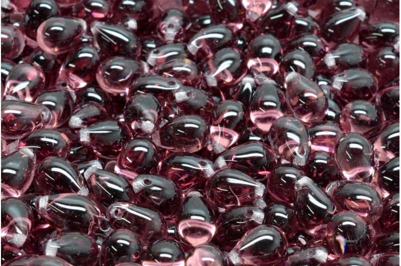 ドロップビーズ、透明ライトアメジスト(20030)、ガラス、チェコ共和国