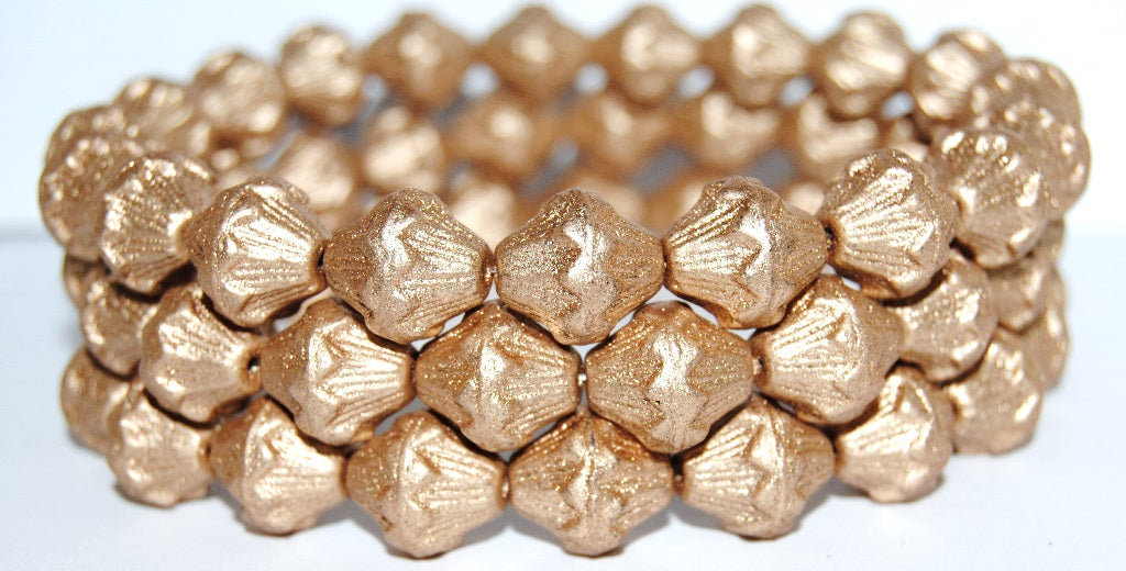 Lantern Pressed Glass Beads, Gold Colored (1710), Glass, Czech Republic