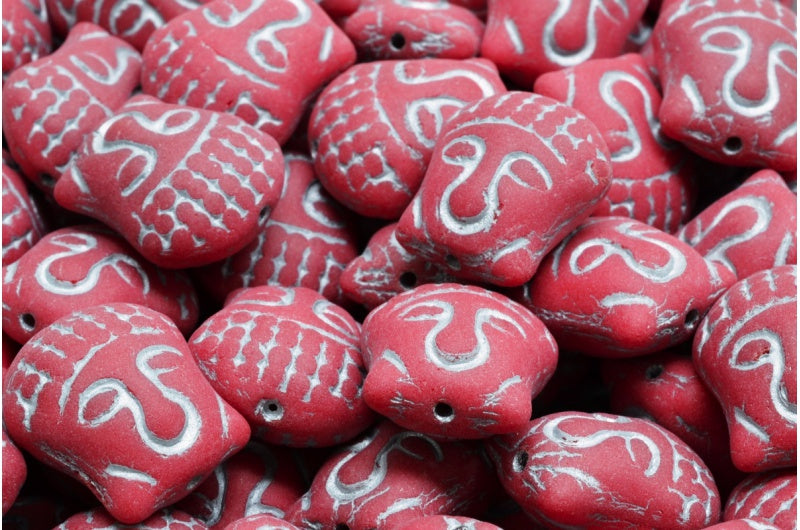 Buddha Head Beads, Opaque Red Silver Lined Matte (93210-54301-84100), Glass, Czech Republic