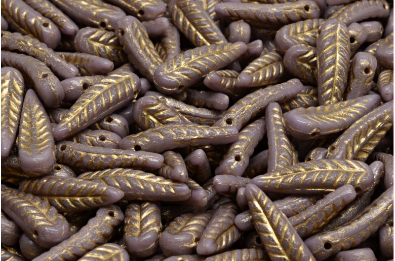 Bird Feather Beads, Opaque Amethyst Gold Lined (23030-54302), Glass, Czech Republic