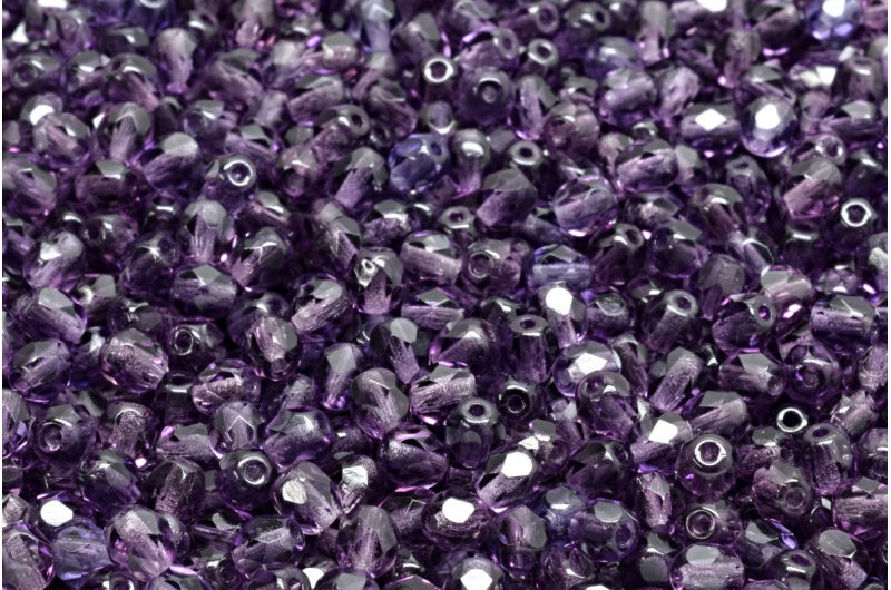 Faceted Round Fire Polished Beads, Transparent Light Amethyst (20500), Glass, Czech Republic