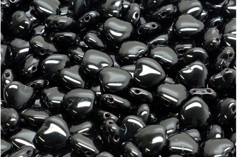 2 孔心形珠,黑色 (23980),玻璃,捷克共和国