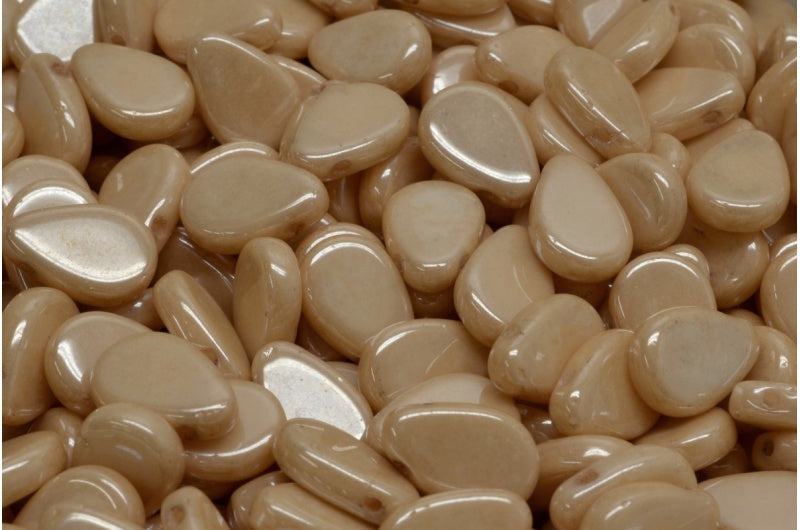 Flat Tear Drop Beads, White Luster Brown Full Coated (02010-14413), Glass, Czech Republic
