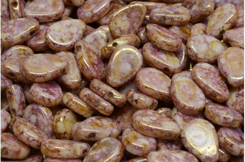 Flat Tear Drop Beads, White Senegal Violet (02010-15695), Glass, Czech Republic