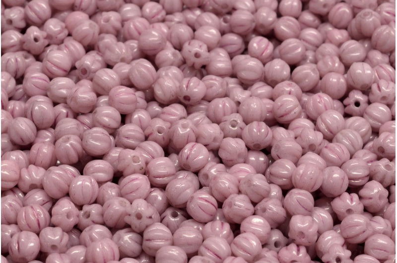 Melon Beads, White Luster Lila (02010-14494), Glass, Czech Republic
