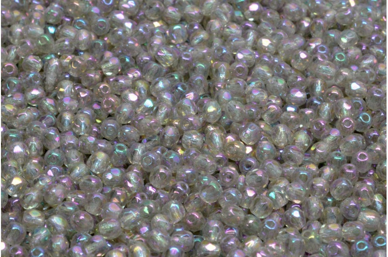 ファセット加工ラウンドビーズ、グレーパープルアイリス(40010-21495)、ボヘミアクリスタルガラス、チェコ共和国