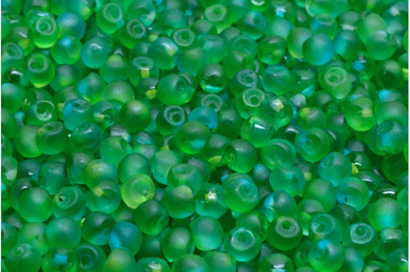 Mushroom Button Beads, Crystal Matte Yellow-Green Transparent Dyed (00030-84100-48010), Glass, Czech Republic
