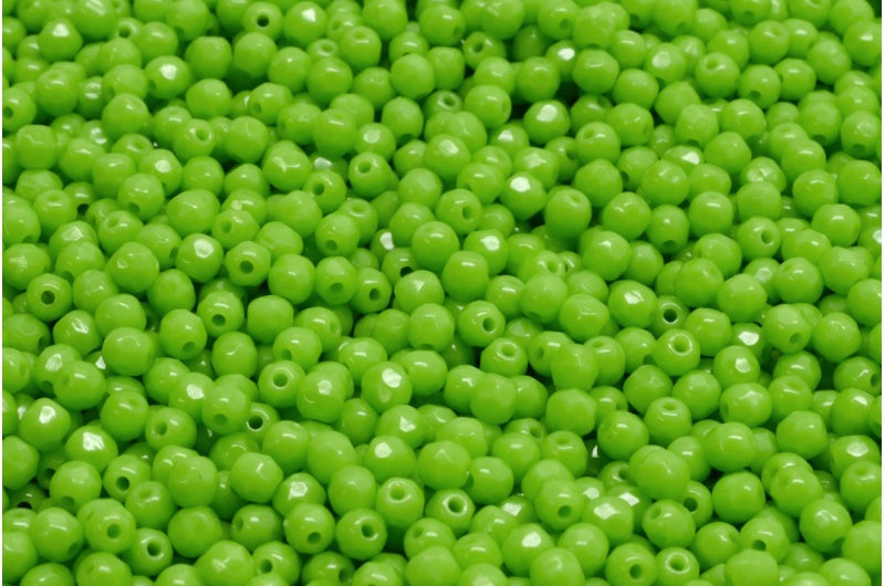 ファセット加工ビーズ ラウンド、不透明グリーン(53300)、ボヘミアクリスタルガラス、チェコ共和国